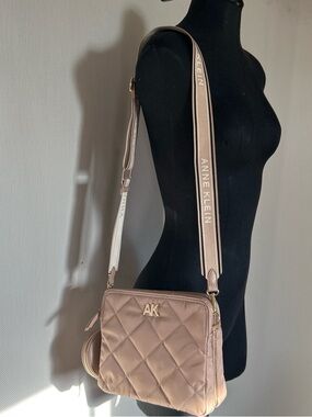 Anne Klein Quilted Crossbody in Blush Pink with Logo Strap